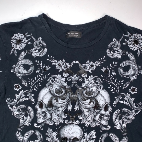 Zara Other - ZARA MAN Skull Black Velvet Graphic T Shirt Medium